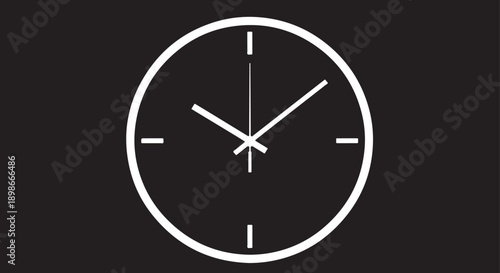 White clock face on black background with hour and minute hands