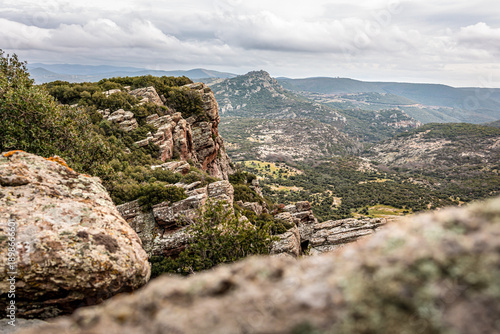 Askites village near Maroneia and Petrota Rodopi Greece, mountains with a view, rocks, hiking routes cloudy day and the church of Saint George