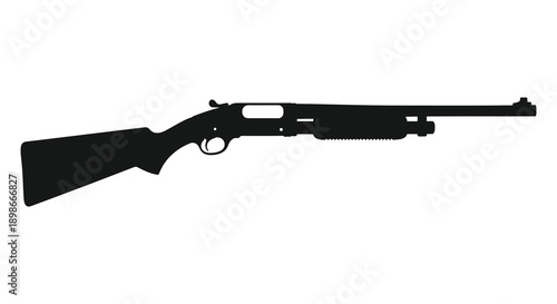 A stark black silhouette depicts a pump action shotgun showcasing its mechanical design and form silhouette high quality professional detailed modern