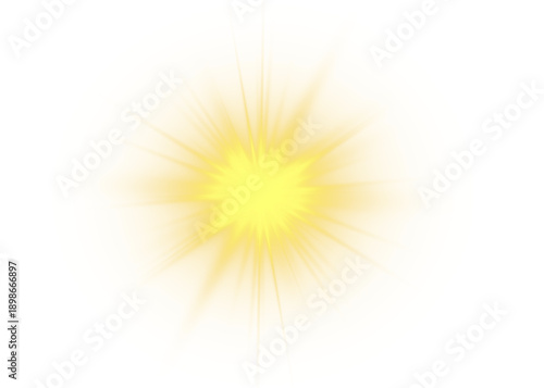 Radiant yellow rays of sun burst over a sparkling abstract neon background, enhancing magical stage projection and festive lighting effects.
