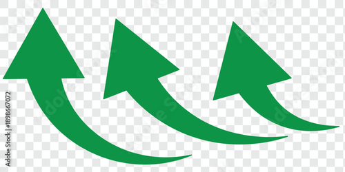 Arrow icon set. Curved green arrow left direction vector sign. Arrow pointer icon vector. curved upward arrow icon, curved arrow for success, growth, increase, progress.