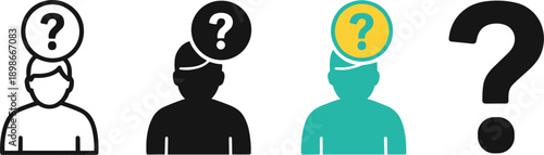 Question mark person icon set confusion thinking problem solving anonymous user concept flat vector illustration ui app design
