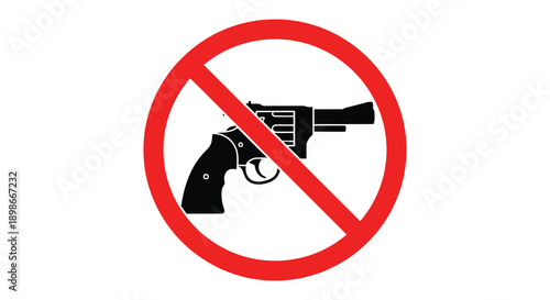 A vibrant red prohibition symbol displays a black handgun crossed out conveying a message against firearms silhouette high quality professional detailed