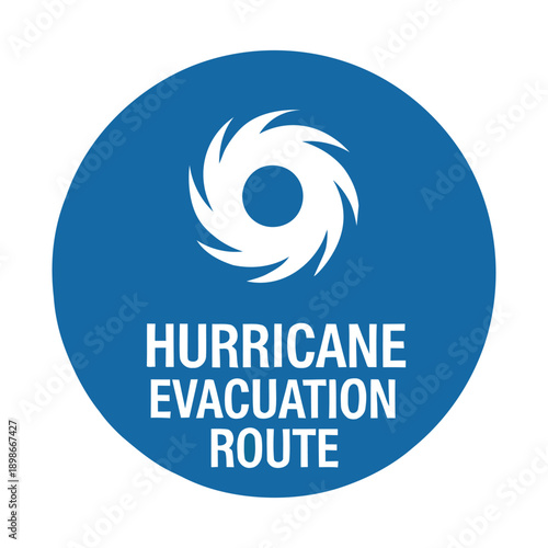 Bild auf Leinwand A blue circular sign indicating a hurricane evacuation route with a white hurricane symbol