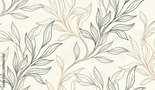 Botanical Branch Line Art Seamless Pattern