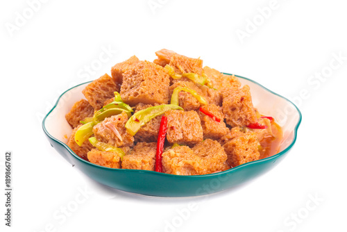 Photography Crispy Fried Tofu with Peppers - Traditional Asian Handmade Dish