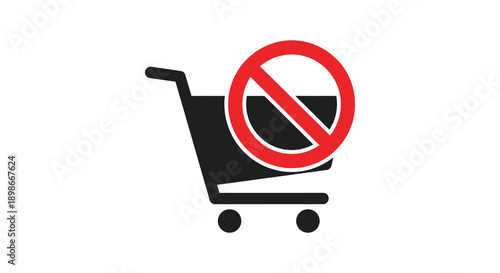 A stark visual representation depicts a shopping cart with a prohibition symbol conveying a no shopping message as a silhouette