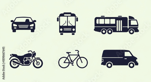 Collection of diverse transportation vehicle icons.