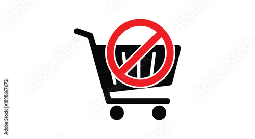 A stark image showcases a shopping cart with a prominent red prohibition symbol creating a clear no shopping message silhouette
