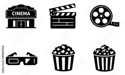 Modern glyph cinema set featuring film production and movie watching elements for entertainment