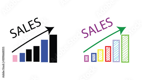 A colorful illustration of increasing sales graphs and charts
