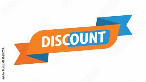 Bold text ribbon banner with discount text in blue and orange, symbolizing a sale or promotional offer