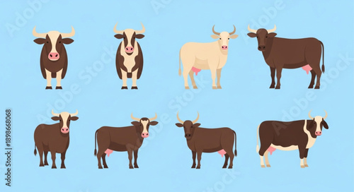 Collection of various cartoon cows and bulls.