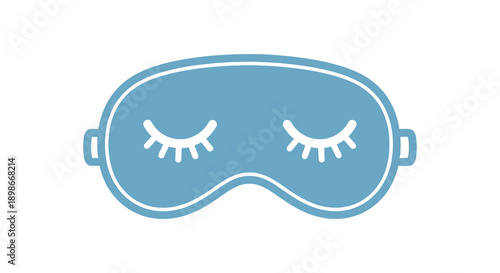 A minimalist depiction of a light blue sleep mask with stylized white eyelashes presented as a flat silhouette high quality
