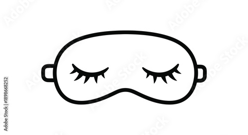 A simple black linear depiction of a sleep mask with closed eyes and lashes creating a restful imagery silhouette
