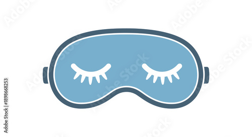 A light blue sleep mask with white eyelashes depicted below offering a peaceful rest and relaxation imagery silhouette high quality