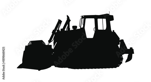 A stark black silhouette of a heavy duty bulldozer showcasing its powerful form and construction equipment silhouette high quality professional detailed
