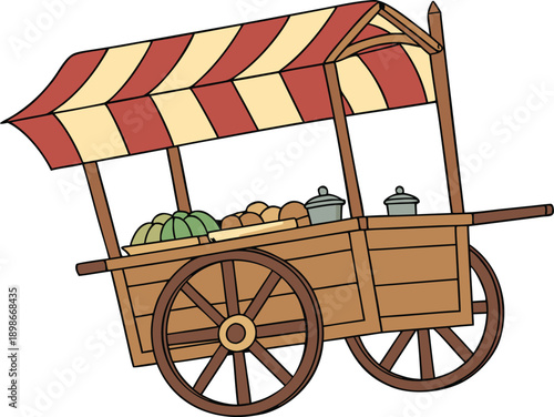 Indian Hand Pulled Cart Rickshaw Illustration. Traditional Indian Rickshaw Street Transport Illustration. Hand Pulled Rickshaw in Indian City Street Scene. Classic Indian Rickshaw with Puller design