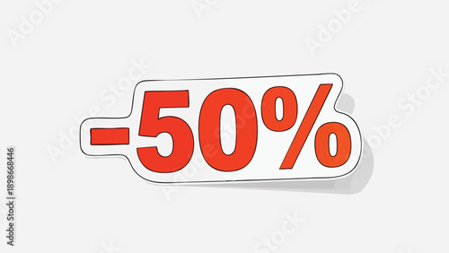 Bold text_nj6fgr_ICON.eps representing a 50% discount label with red text and shadow effect