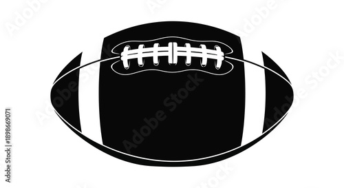 A striking black and white illustration depicts an american football with laces creating a bold silhouette high quality professional detailed