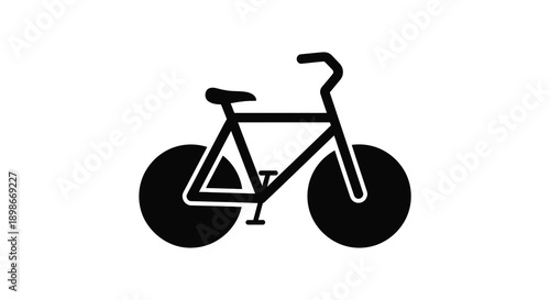 A simple black icon depicts a classic bicycle with prominent wheels and handlebars creating a striking silhouette high quality professional