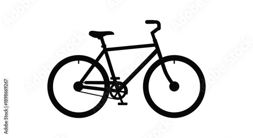 A stark black outline depicts a classic bicycle with prominent wheels and handlebars presented as a silhouette high quality professional