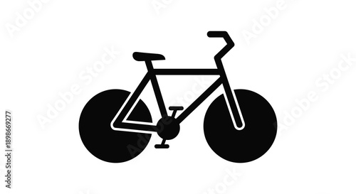 A simple graphic representation of a bicycle with prominent wheels and handlebars is displayed in black a silhouette high quality