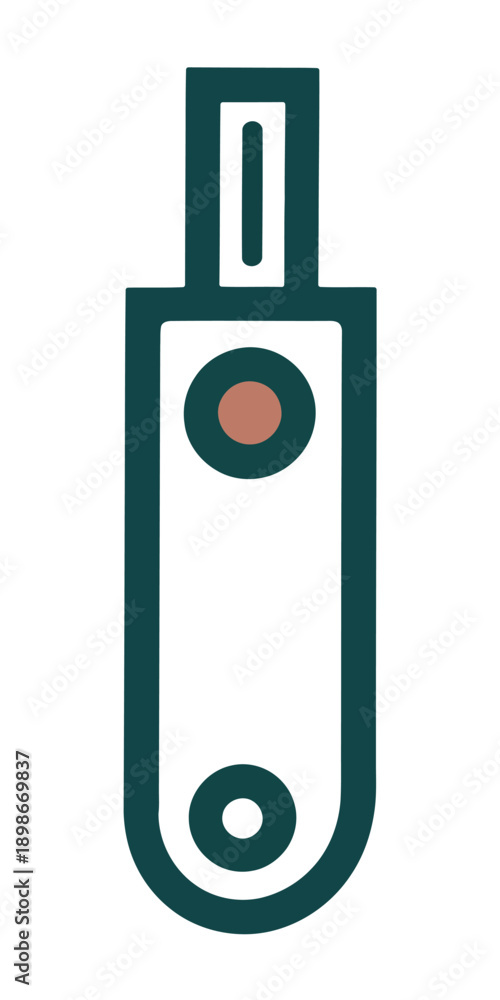 Fotografie Minimalist vector icon of a USB flash drive or electronic device with a dark green outline and two circular indicators on a white background