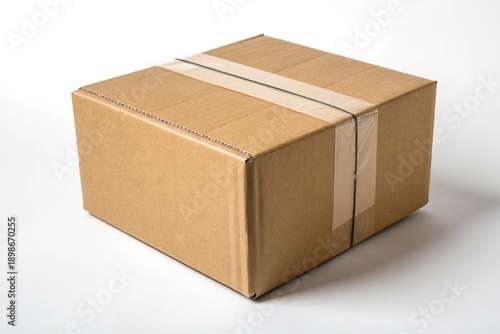 Sealed Cardboard Box with Tape Isolated on White Background