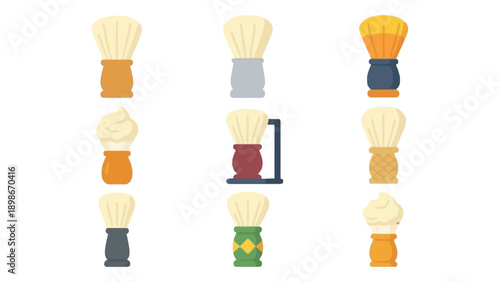 A collection of colorful shaving brushes on a white background