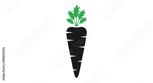 A vibrant green carrot top flourishes above a dark sharply defined carrot root creating a bold silhouette high quality professional