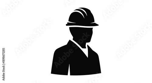 A stark black silhouette depicts a construction worker wearing a hard hat showcasing safety and occupational themes silhouette high quality