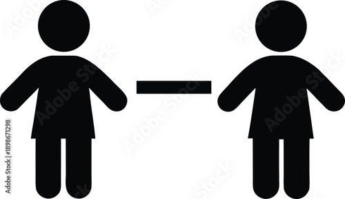 Simple black silhouette icons depicting two people separated by a dividing line