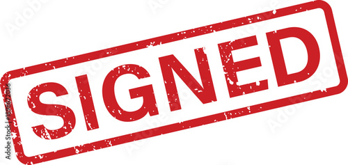 A prominent red rectangular stamp proudly displays the word SIGNED on a pristine white background