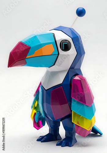 Colorful low poly toucan bird toy isolated white background