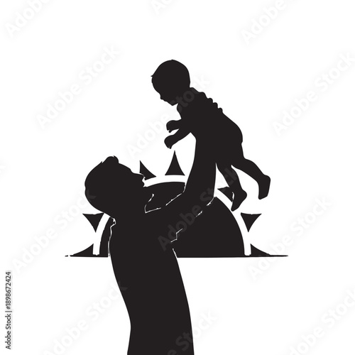 Silhouette of Adult Lifting Child on Exercise Ball