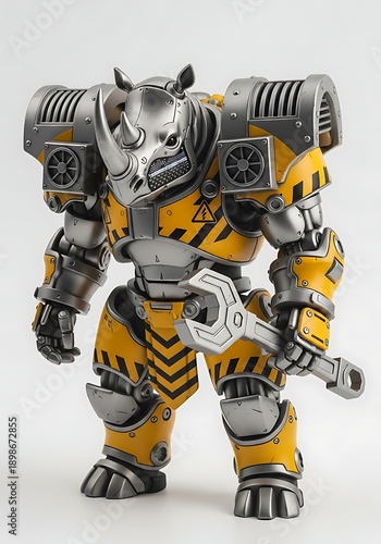 Yellow armored mech warrior suit isolated white background