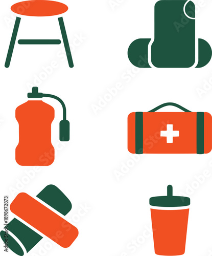 Camping orange green stool sleeping bag