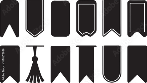 Collection of various black banners and ribbons