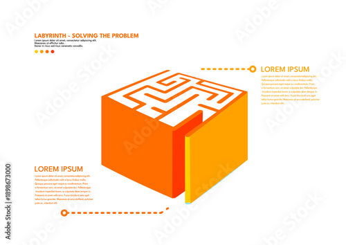 Labyrinth - solving the problem, isometric infographic template vector illustration