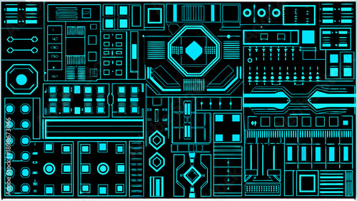 Abstract geometric pattern with glowing cyan lines on a dark background