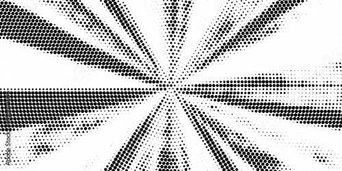 Black radial halftone circles. Dotted sound wave rings. Stippled epicenter, target, radar icon concept. Ripple concentric signal vibration element. Vector round dashed and dotted