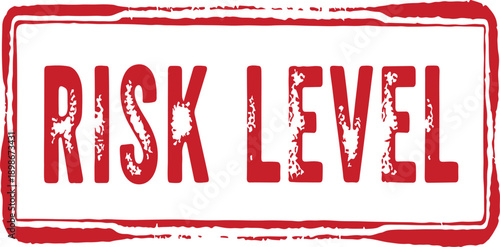 Red risk level stamp with grunge effect on white background