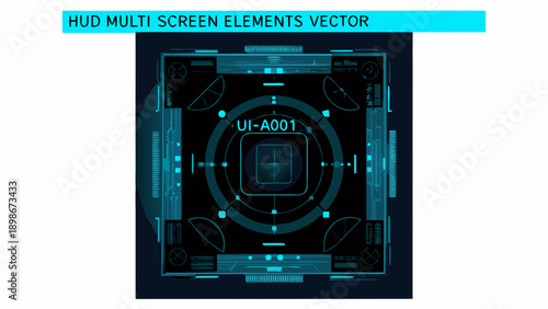 Futuristic heads up display interface with geometric shapes and blue glow