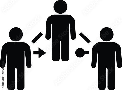 Simple black silhouette illustration depicting social distancing between three individuals high quality professional