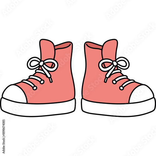 Pink high-top sneakers with white laces & soles, flat illustration, clean white background, fashion footwear, stylish casual shoes, modern design, vibrant color