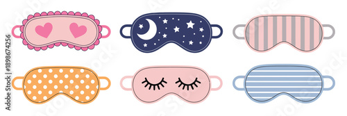 Cute sleeping mask collection, showcasing a set of eye masks with humorous patterns, fun decorations, and relaxing sleep designs.