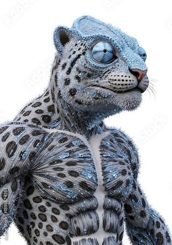 Snow leopard wearing glasses cartoon character isolated white background