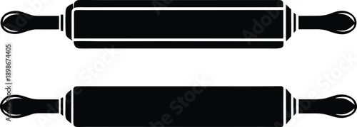 Two black silhouette illustrations of wooden rolling pins kitchen tools isolated on white