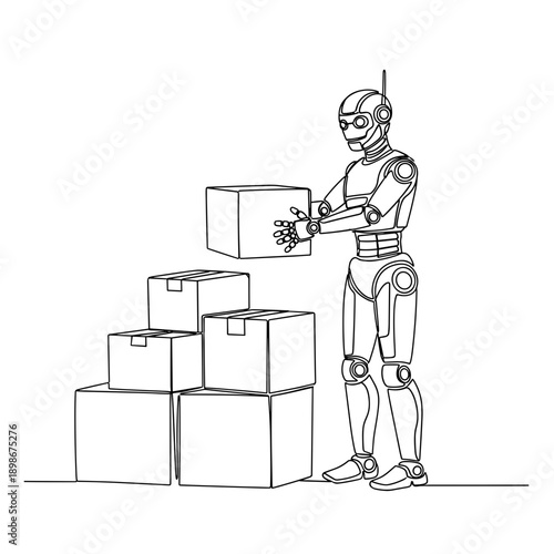 Robot sorting packages for logistics management, supply chain education, and automation in warehousing